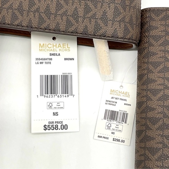 Michael Kors Large EW Crossbody Bag & Large Trifold Wallet Brown/Gold - Picture 14 of 14